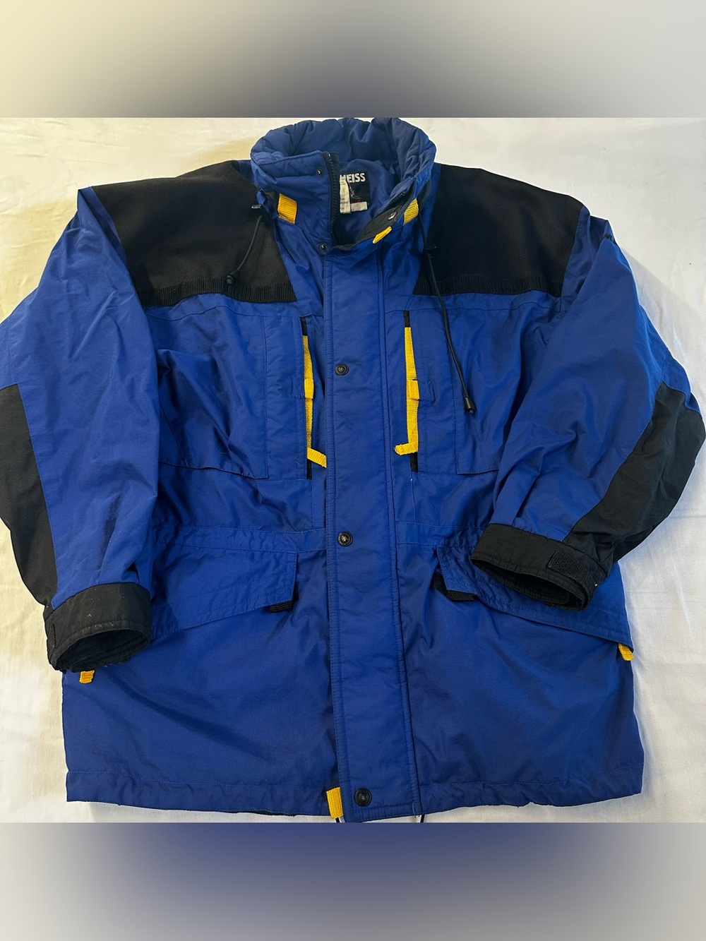 Vintage Edelweiss Backbowl Colorblock Ski Jacket Hooded Blue Black Men's L